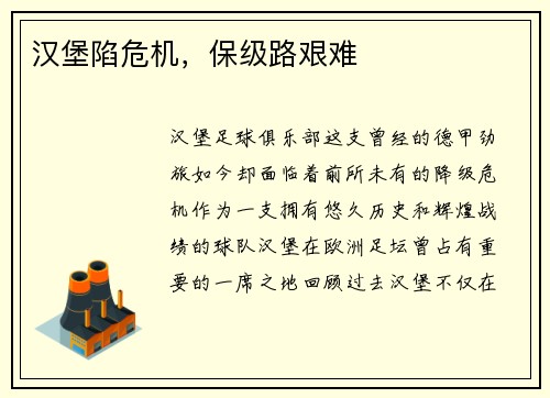 汉堡陷危机，保级路艰难